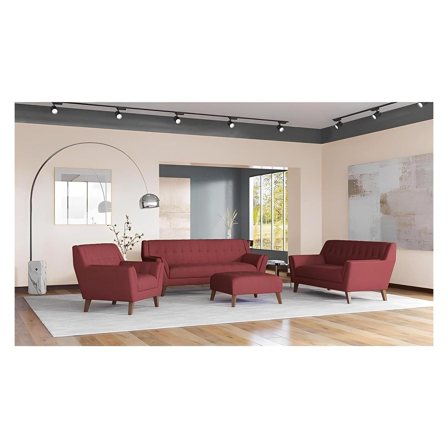 CHAIR - RED - Mid-Century Modern, Tufted, Clean Lines (2-Pack)