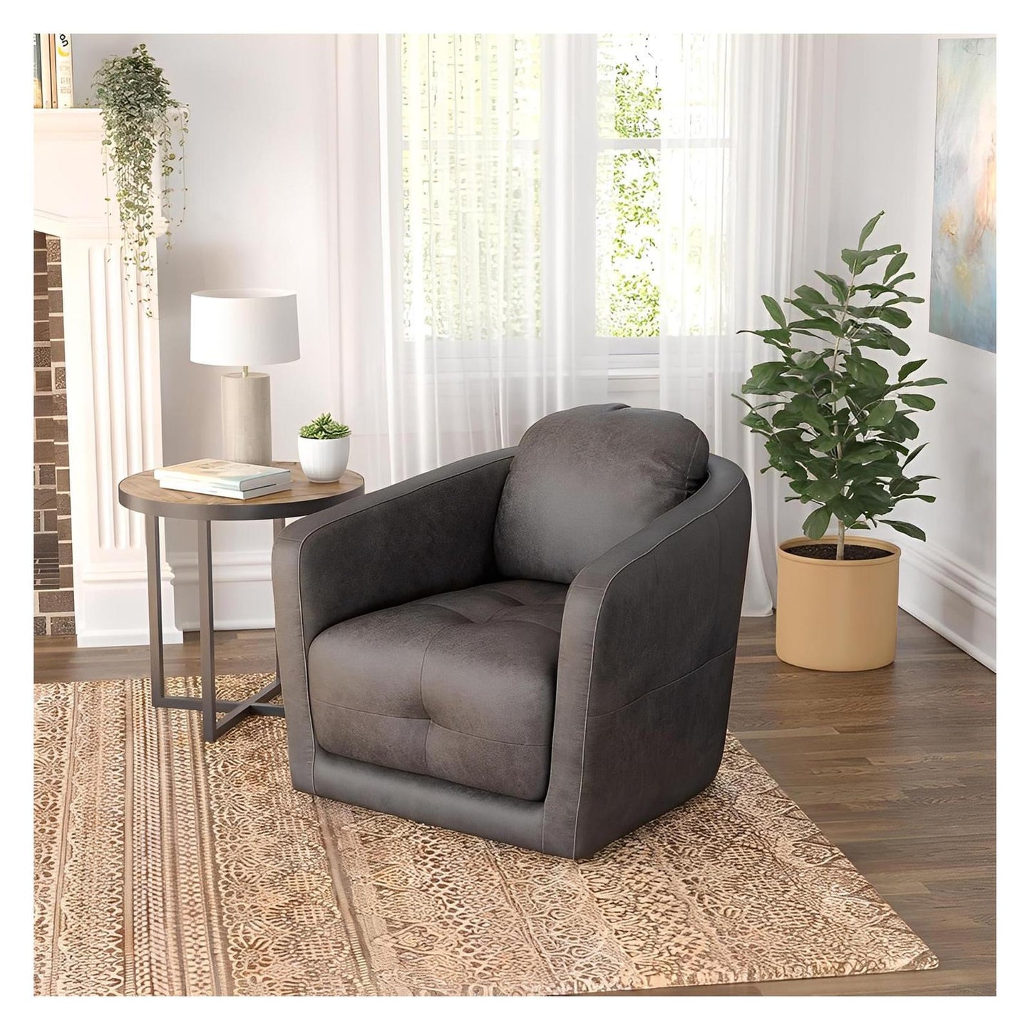 Steel Grey Upholstered Swivel Chair 360-Degree Modern Style (2-Pack)