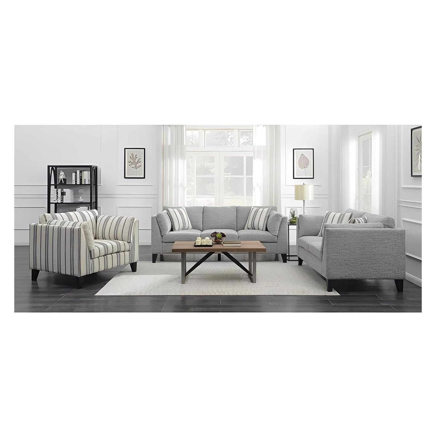 Gray Stripe Upholstered Accent Chair Traditional Design (2-Pack)
