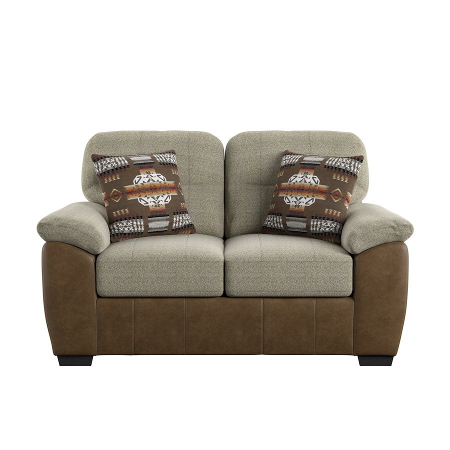 LOVESEAT W / 2 PILLOW - TWO TONE BEIGE / BROWN PU