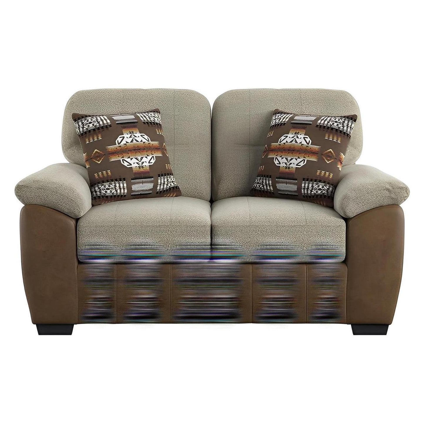 LOVESEAT W / 2 PILLOW - TWO TONE BEIGE / BROWN PU