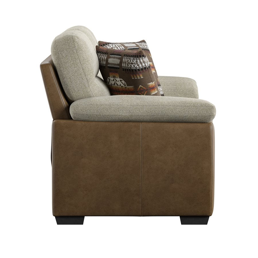 LOVESEAT W / 2 PILLOW - TWO TONE BEIGE / BROWN PU