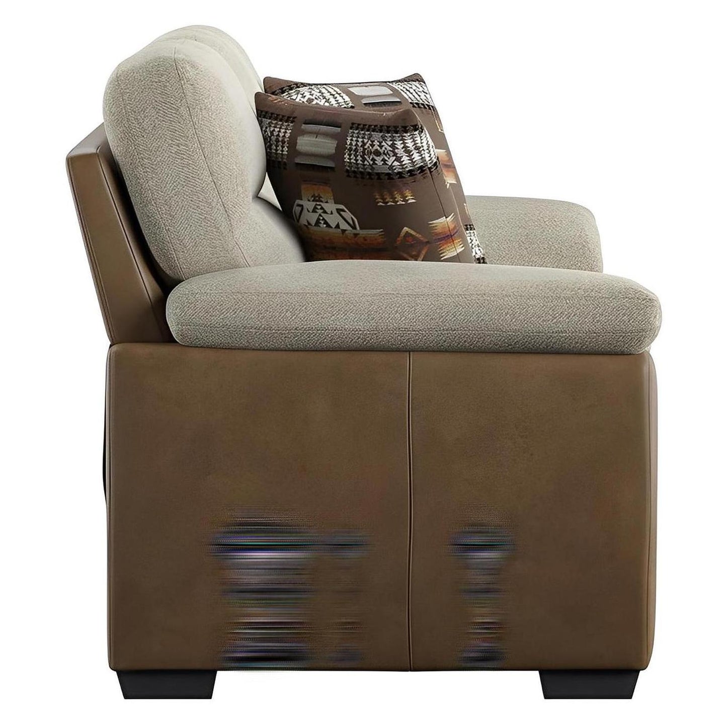 LOVESEAT W / 2 PILLOW - TWO TONE BEIGE / BROWN PU