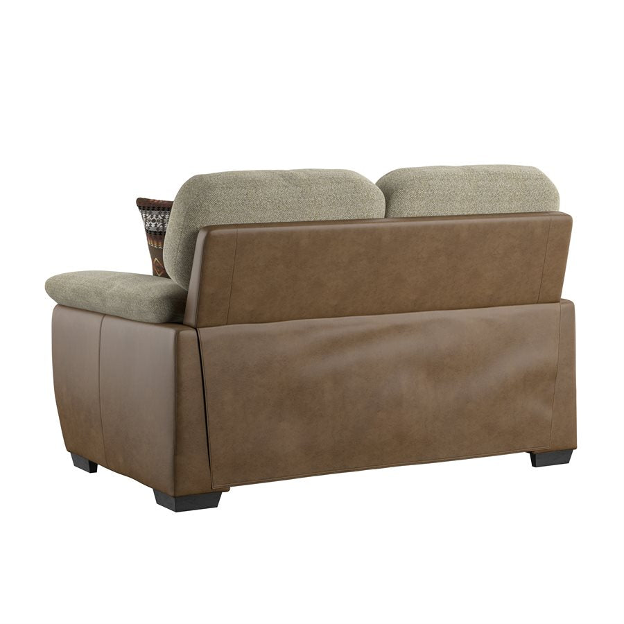 LOVESEAT W / 2 PILLOW - TWO TONE BEIGE / BROWN PU