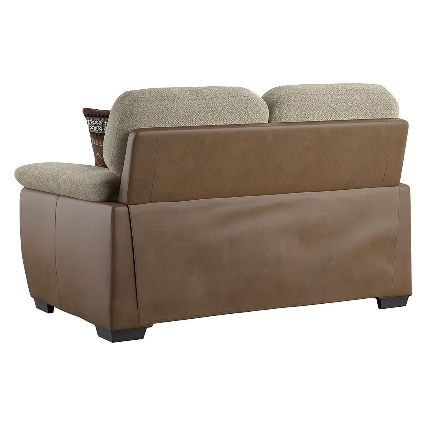 LOVESEAT W / 2 PILLOW - TWO TONE BEIGE / BROWN PU