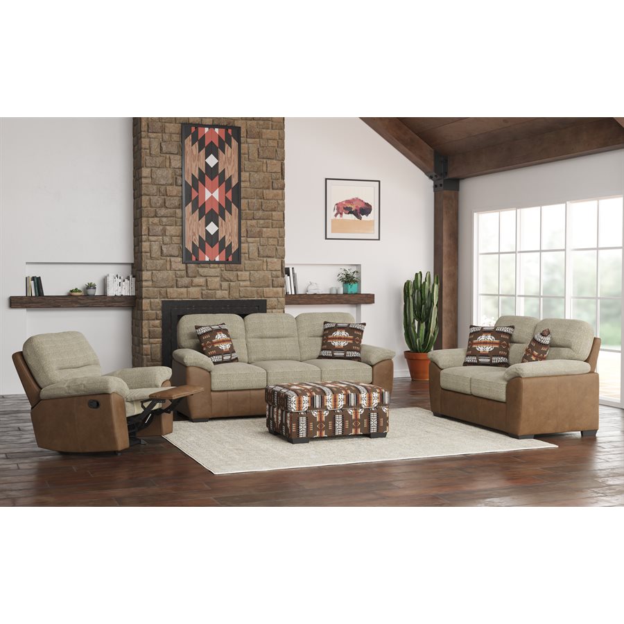 LOVESEAT W / 2 PILLOW - TWO TONE BEIGE / BROWN PU