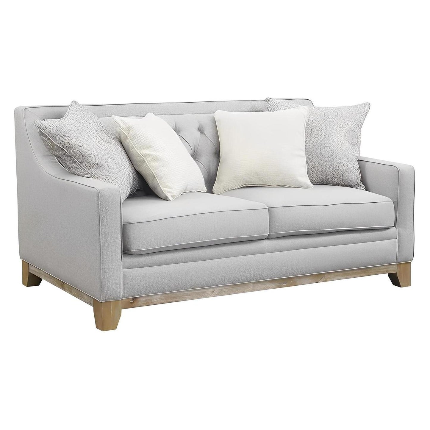 LOVESEAT W / 4 PILLOWS Gray Textured Fabric, Classic, Button Tufted
