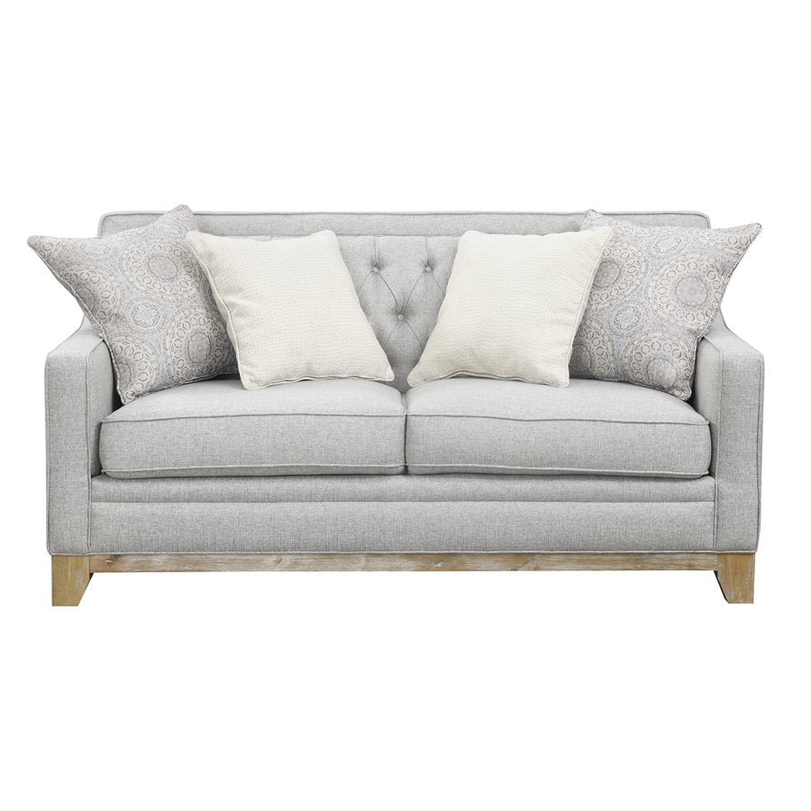 LOVESEAT W / 4 PILLOWS Gray Textured Fabric, Classic, Button Tufted