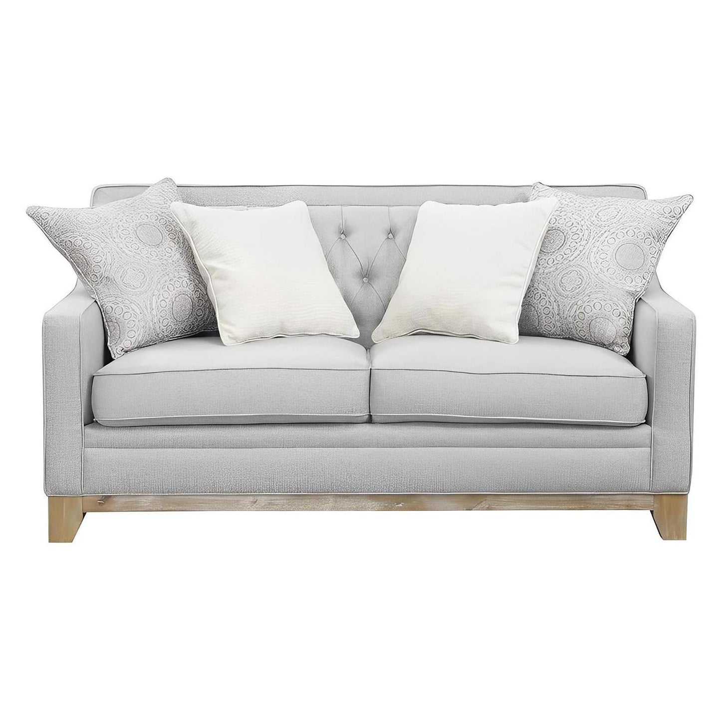 LOVESEAT W / 4 PILLOWS Gray Textured Fabric, Classic, Button Tufted