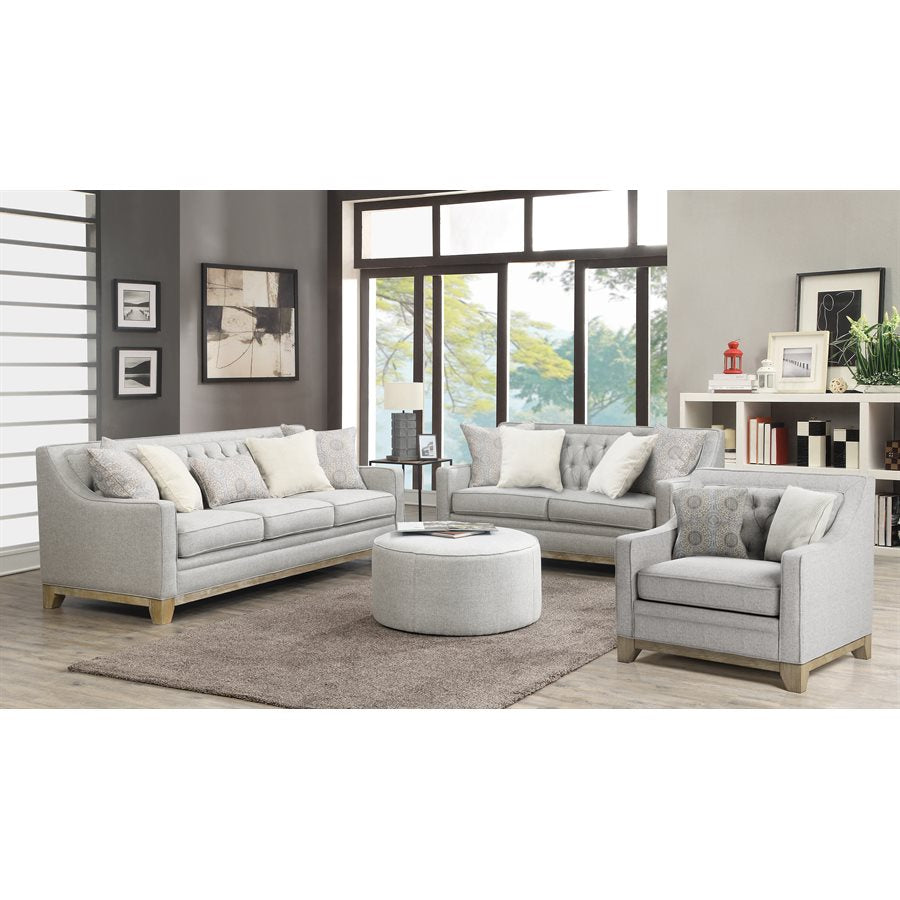 LOVESEAT W / 4 PILLOWS Gray Textured Fabric, Classic, Button Tufted