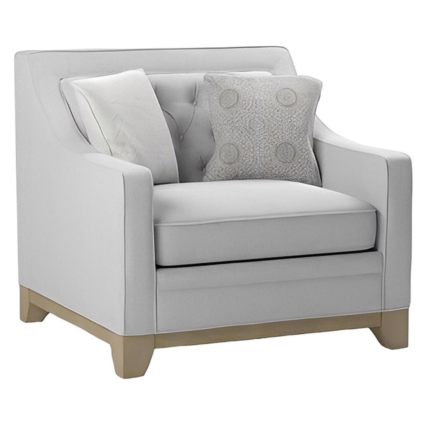 CHAIR W / 2 PILLOWS Gray Textured Fabric, Classic, Button Tufted (2-Pack)