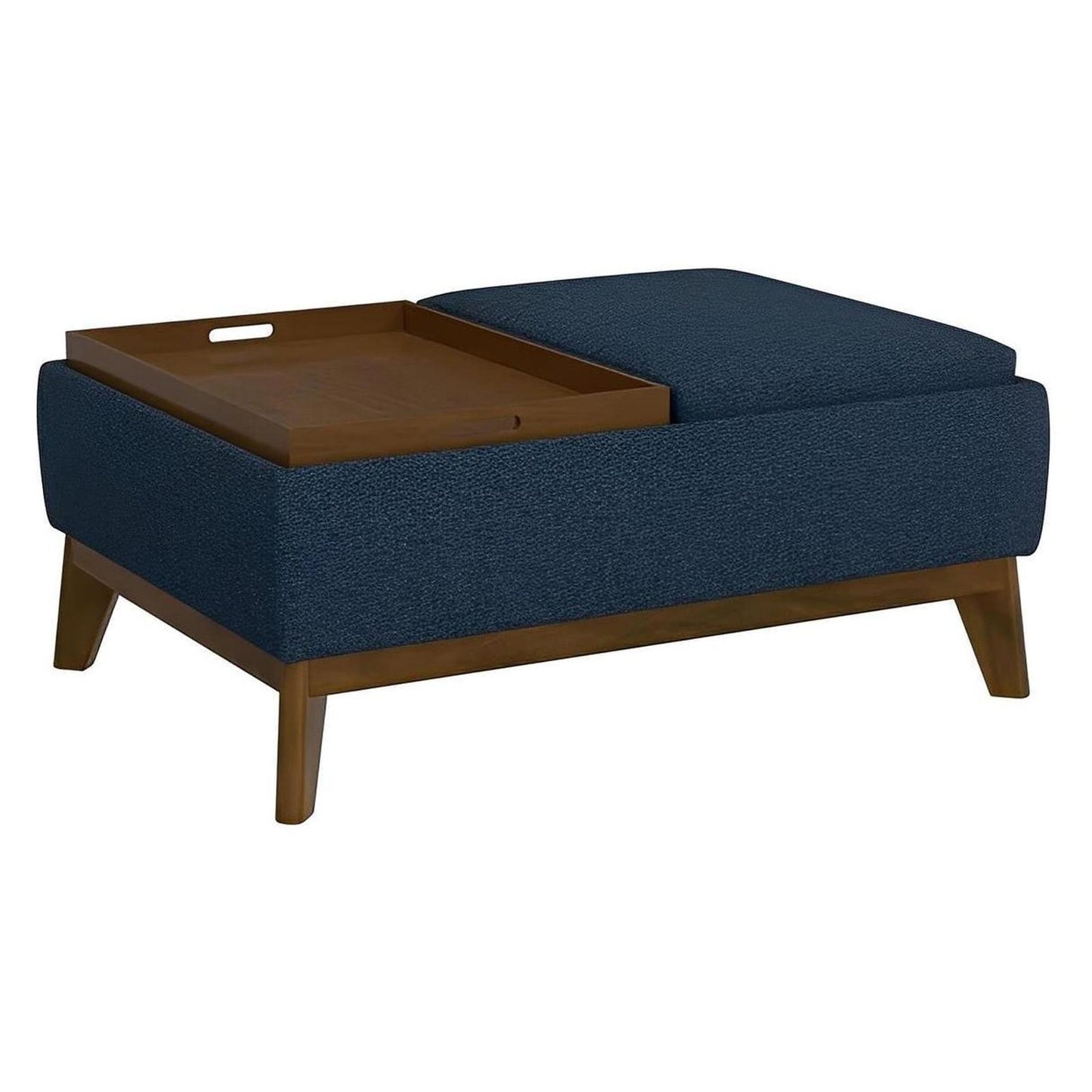 OTTOMAN W / WOOD BASE, STORAGE & TRAYS - NAVY