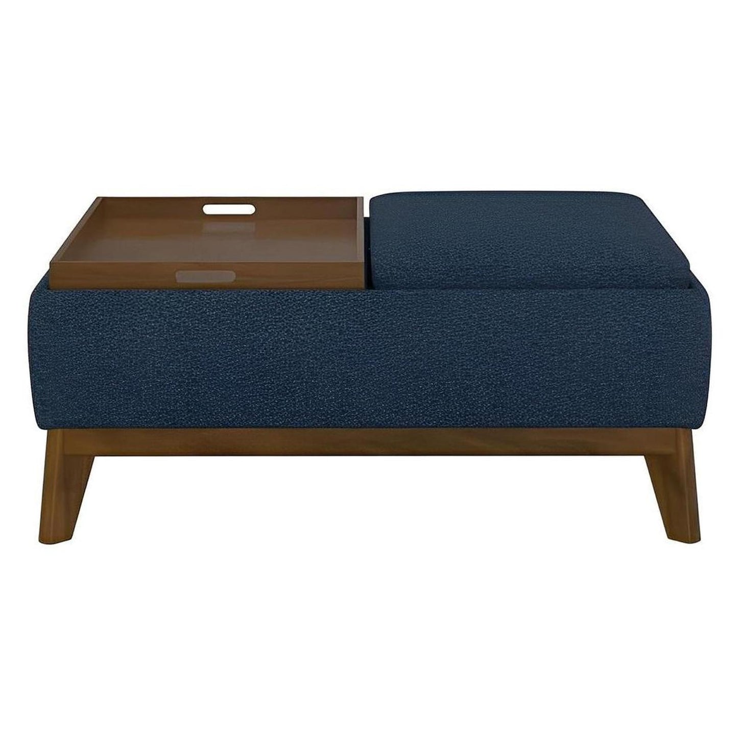 OTTOMAN W / WOOD BASE, STORAGE & TRAYS - NAVY