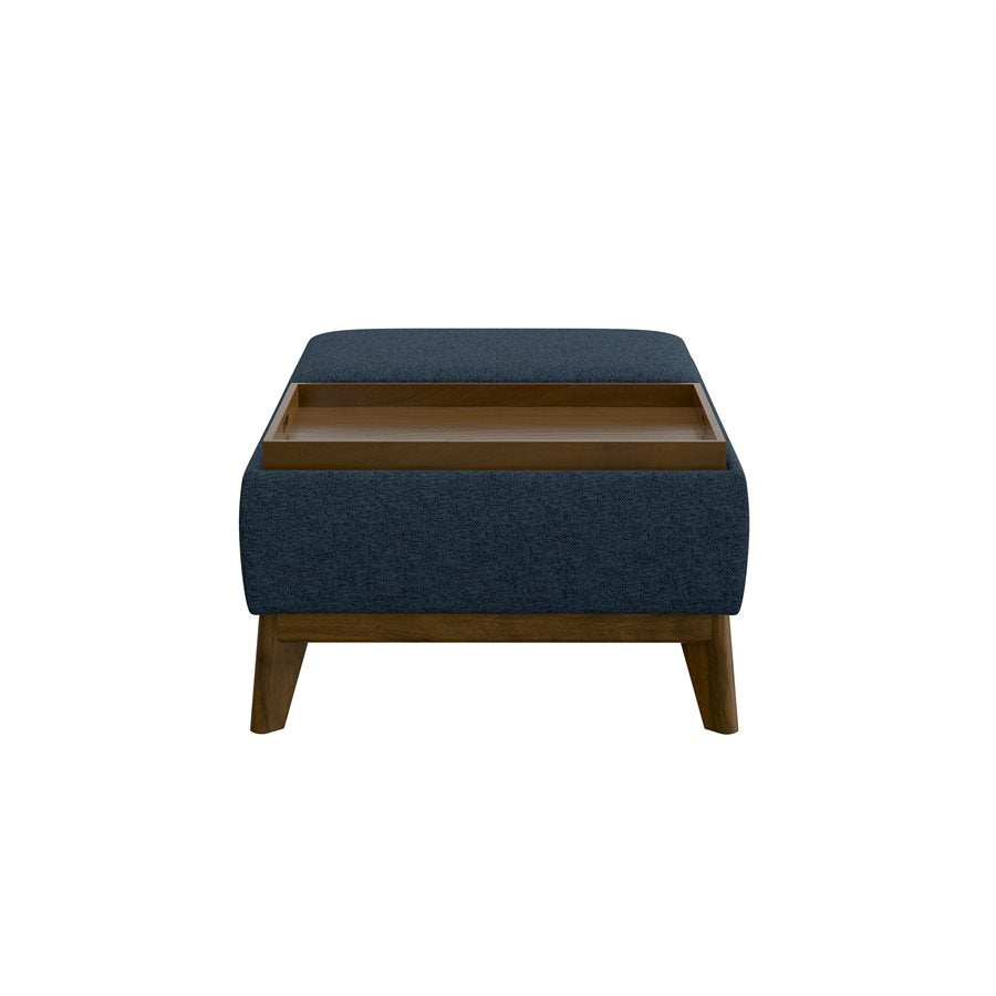OTTOMAN W / WOOD BASE, STORAGE & TRAYS - NAVY