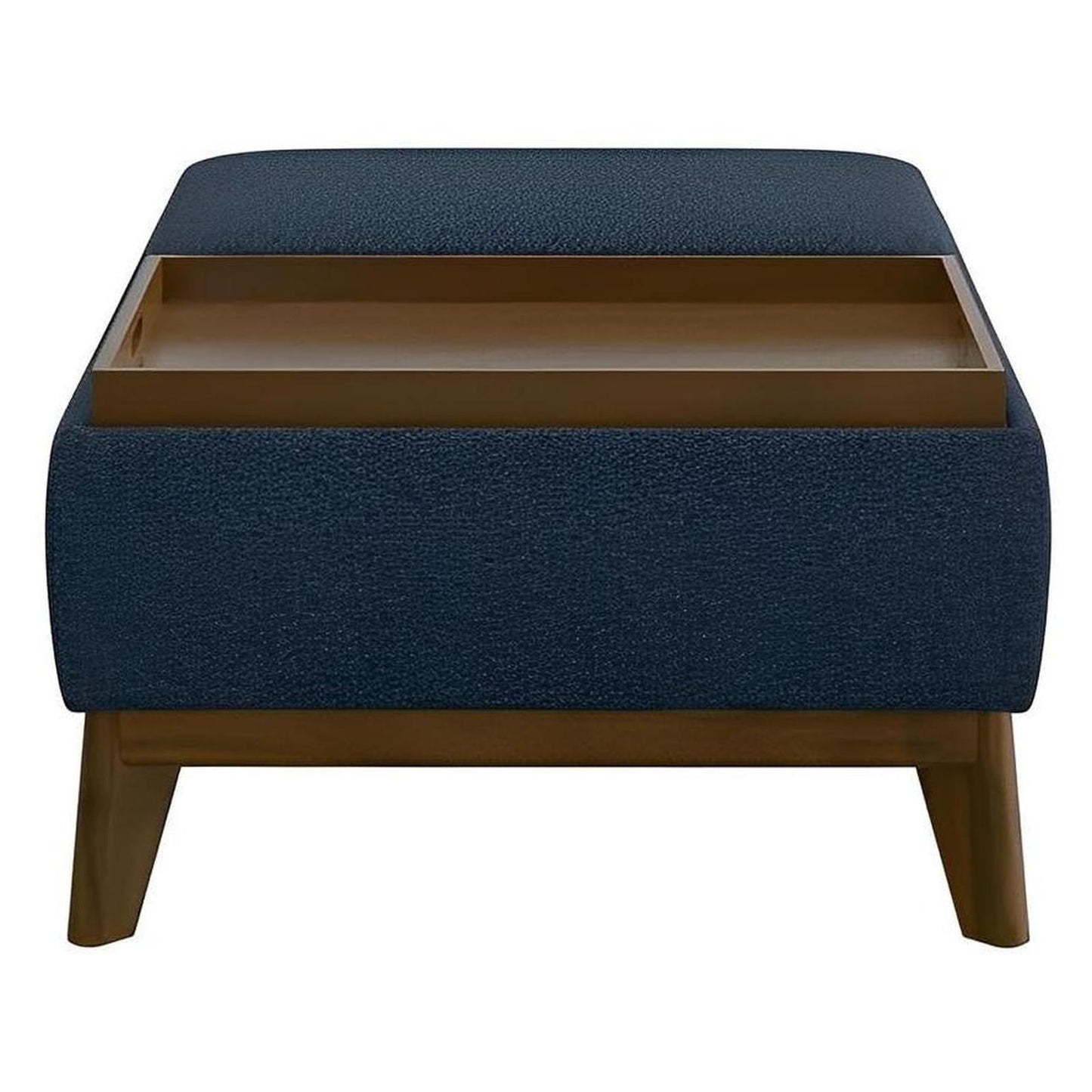 OTTOMAN W / WOOD BASE, STORAGE & TRAYS - NAVY