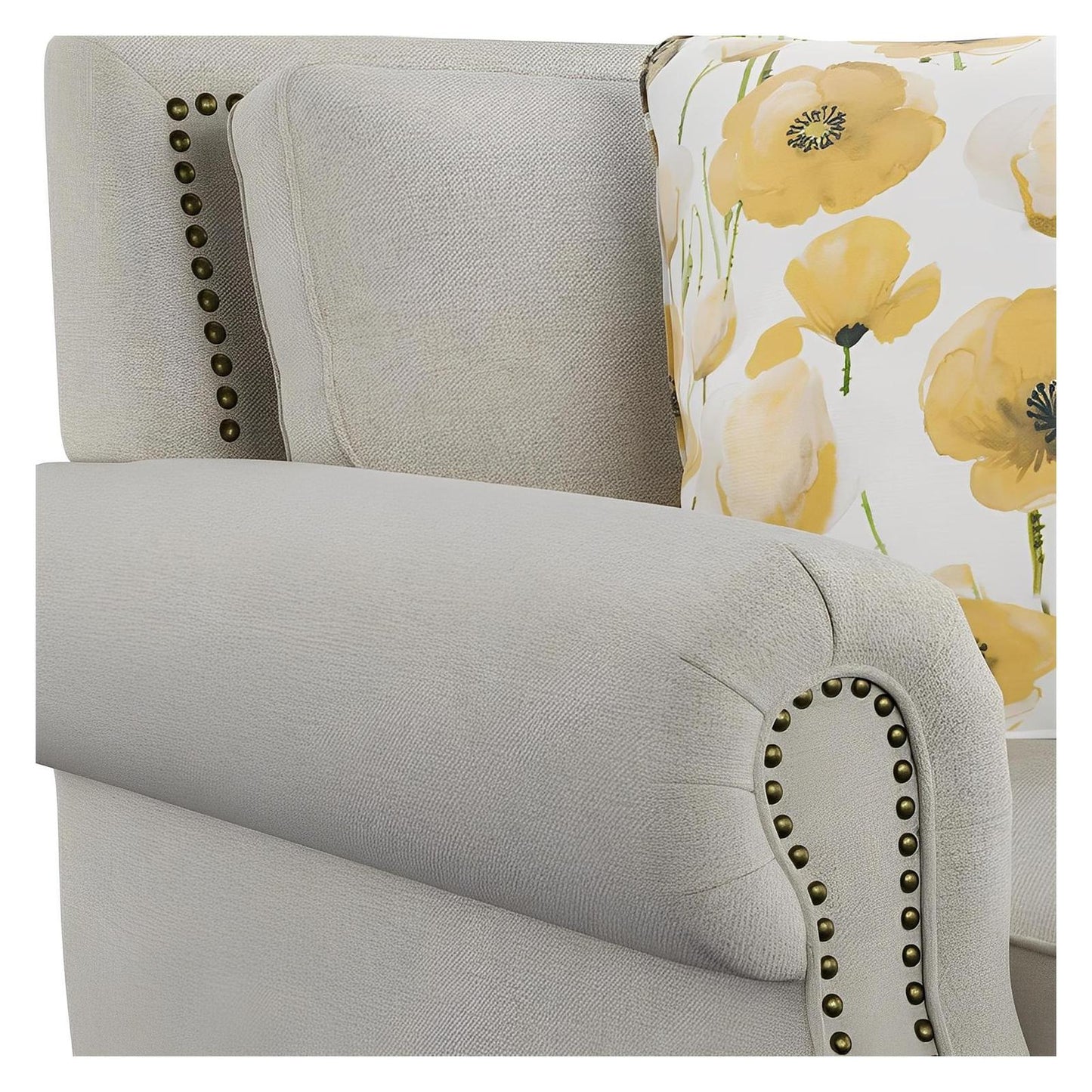 LOVESEAT W / 4 PILLOWS Beige fabric, Rolled arms, Nailhead Trim