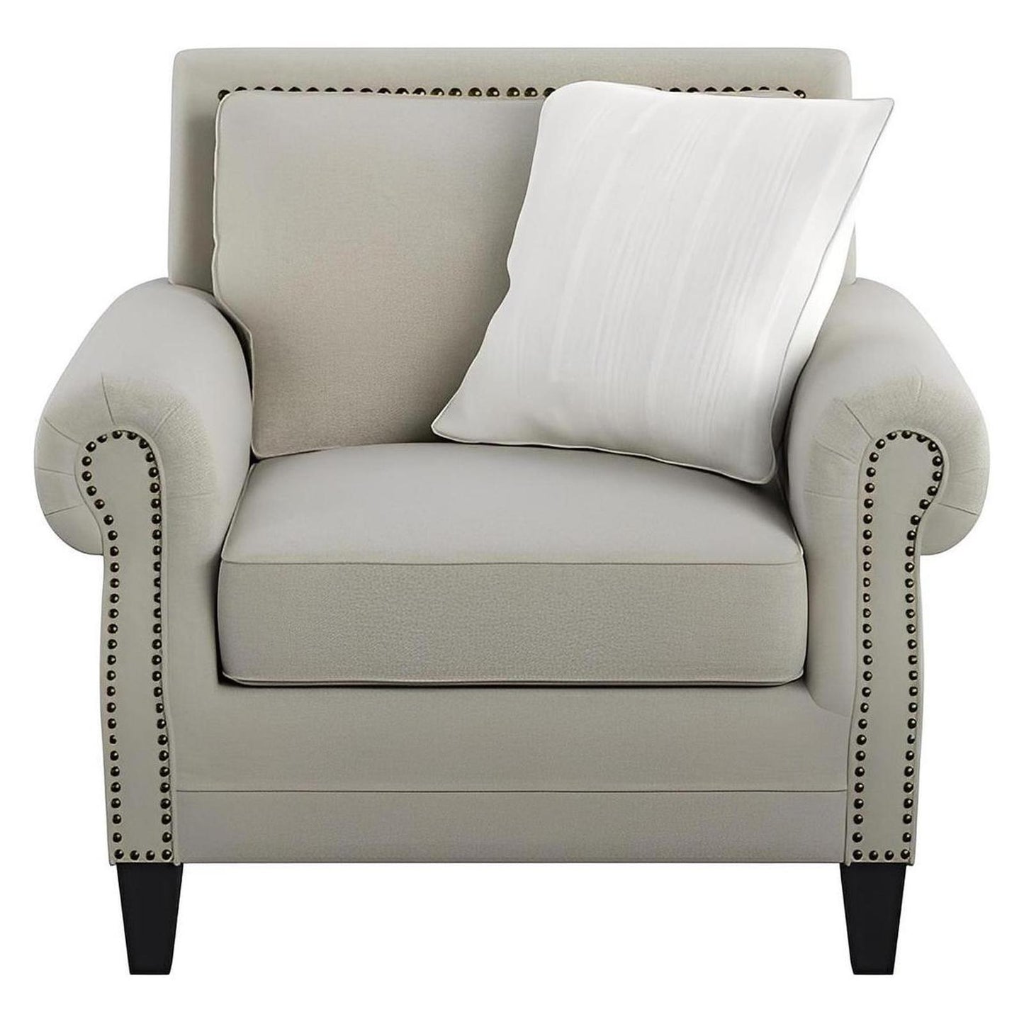 CHAIR W / 1 PILLOW Saxon Beige fabric, Rolled arms, Bronze Nailhead Trim (2-Pack)