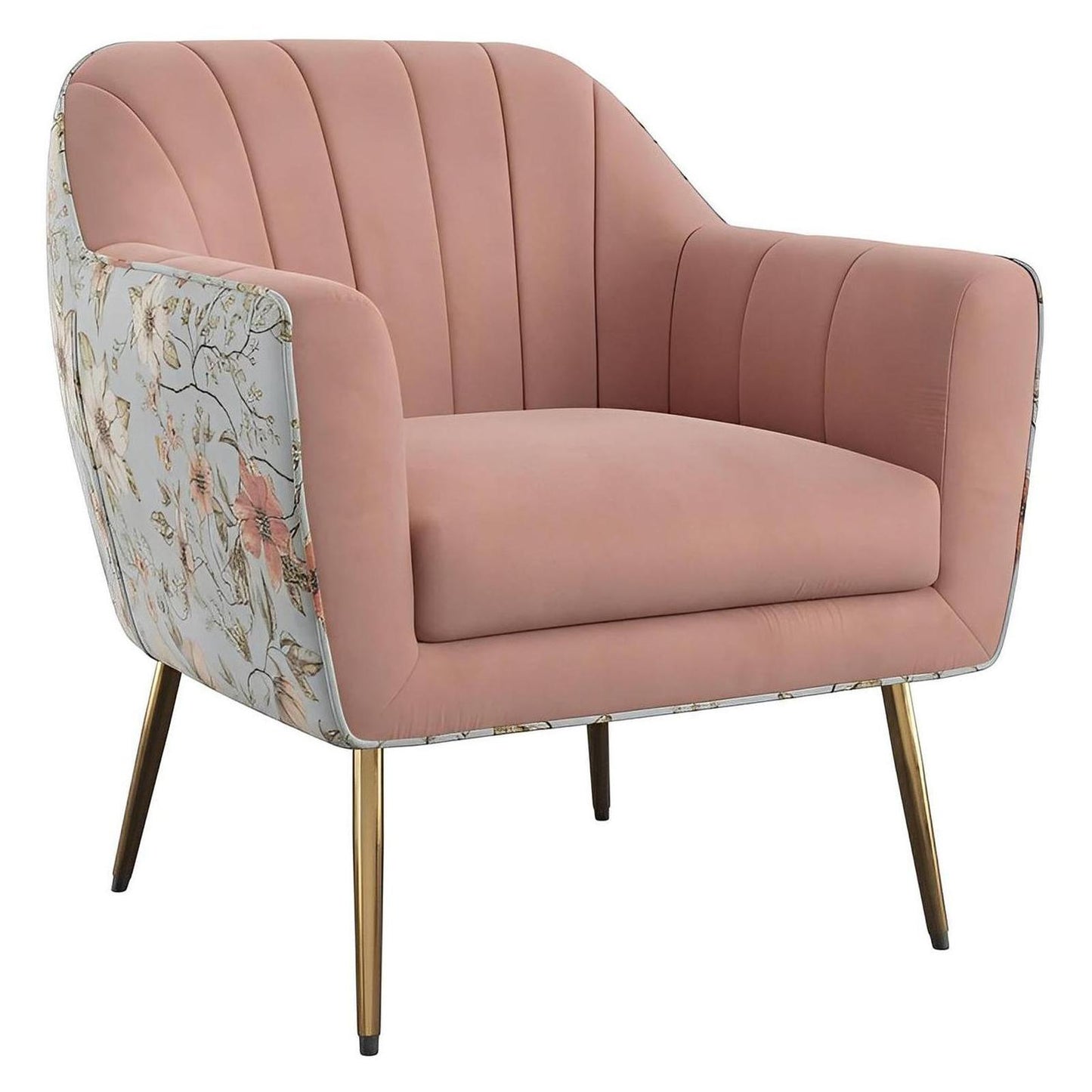 Recycled Pink Floral Velvet Mid-Century Modern Chair Spring Support (2-Pack)