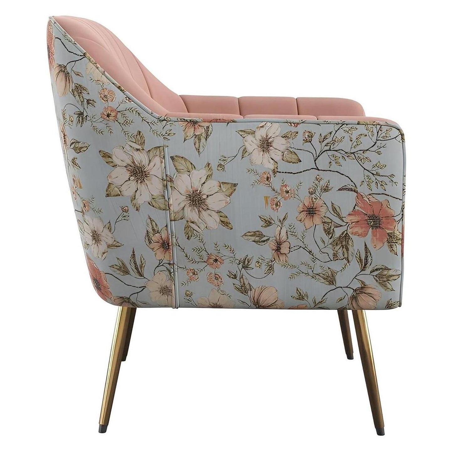 Recycled Pink Floral Velvet Mid-Century Modern Chair Spring Support (2-Pack)
