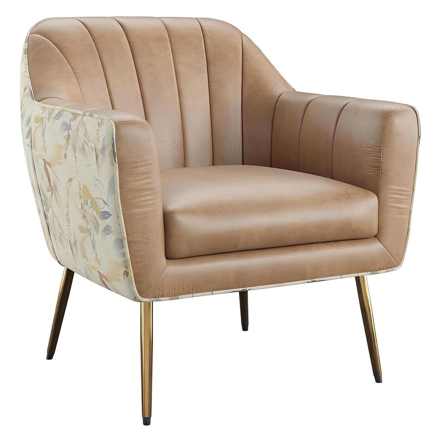 Vintage Saddle Floral Faux Leather Mid-Century Modern Chair Spring Support (2-Pack)