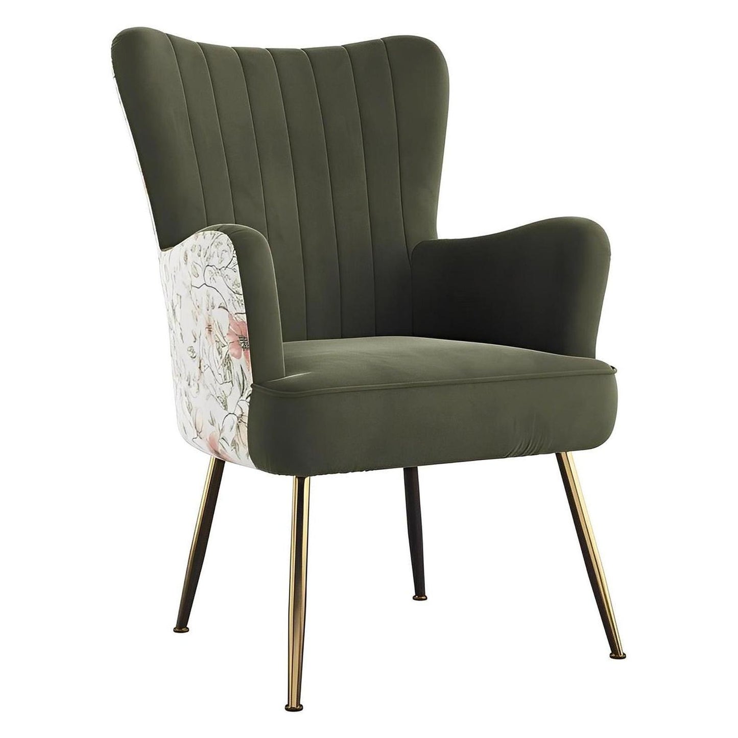 Recycled Green Floral Velvet Mid-Century Modern Chair (2-Pack)