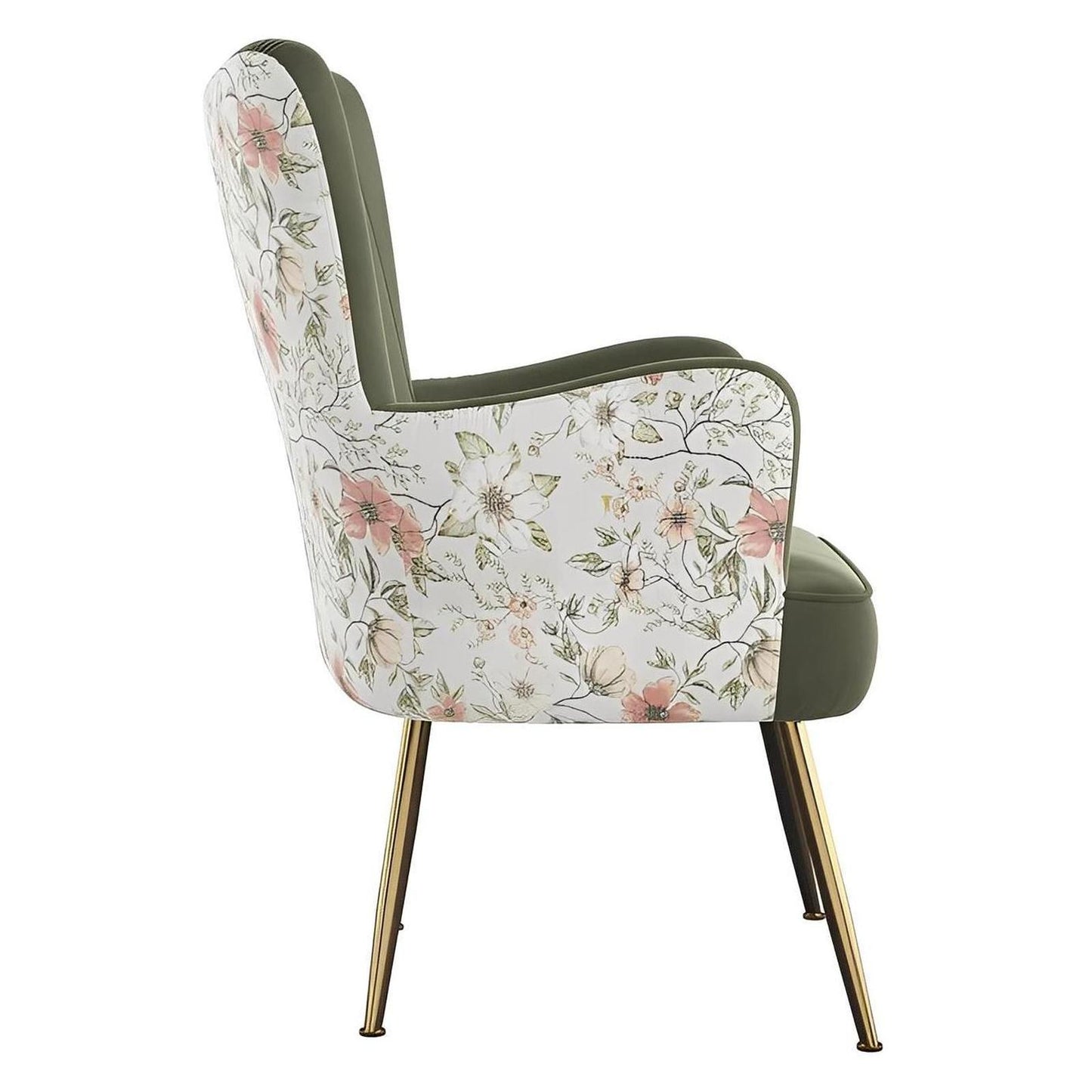 Recycled Green Floral Velvet Mid-Century Modern Chair (2-Pack)