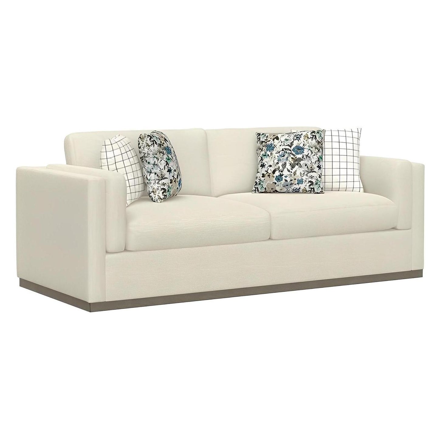 SOFA W / WOOD BASE & 4 PILLOWS - CREAM