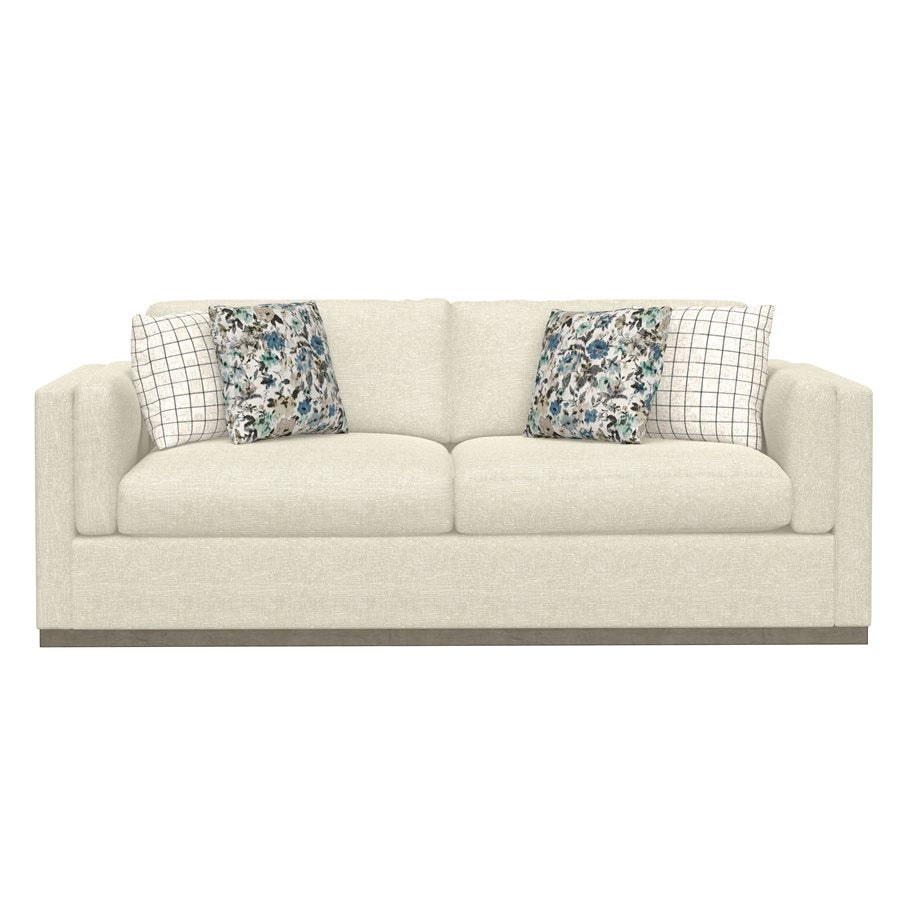 SOFA W / WOOD BASE & 4 PILLOWS - CREAM