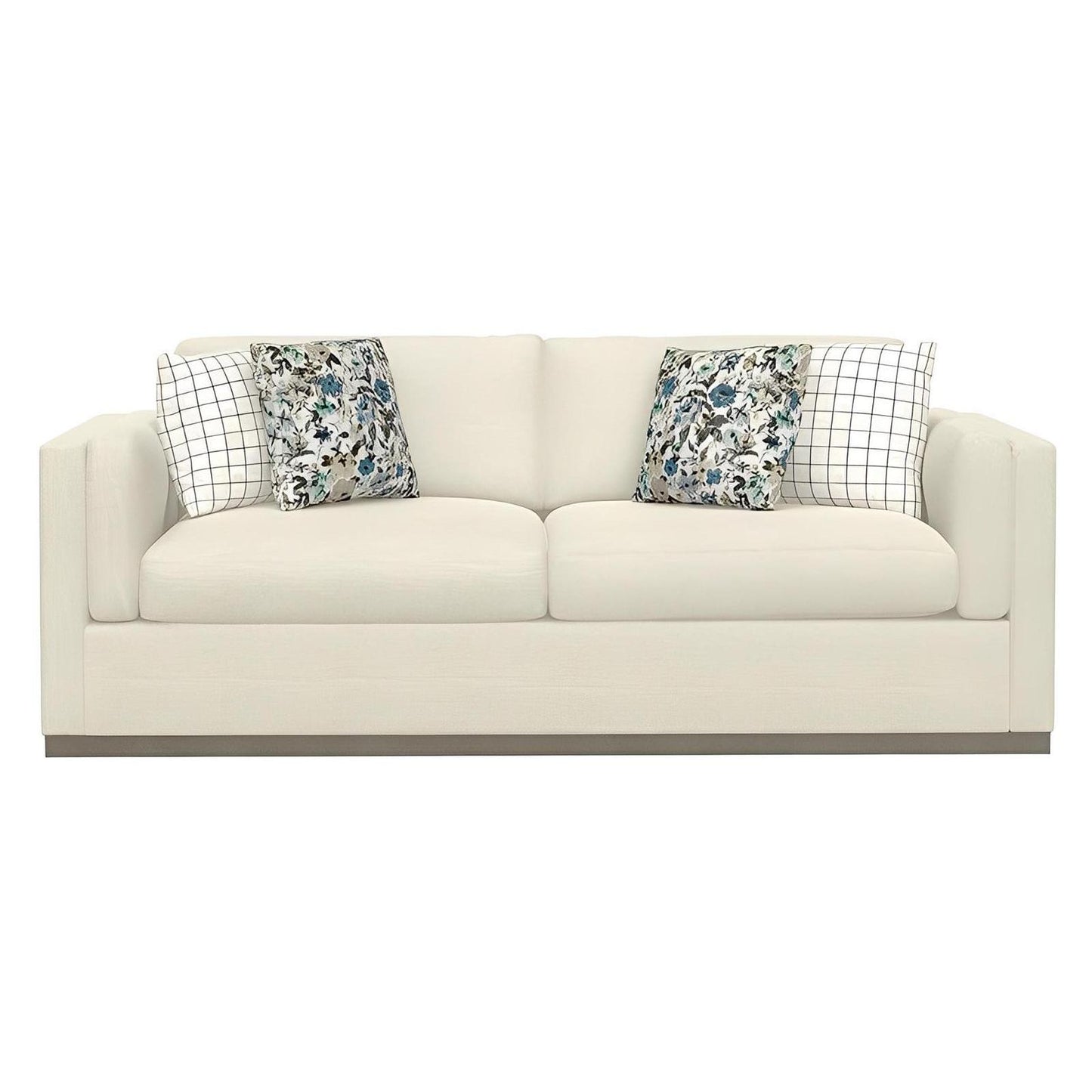 SOFA W / WOOD BASE & 4 PILLOWS - CREAM