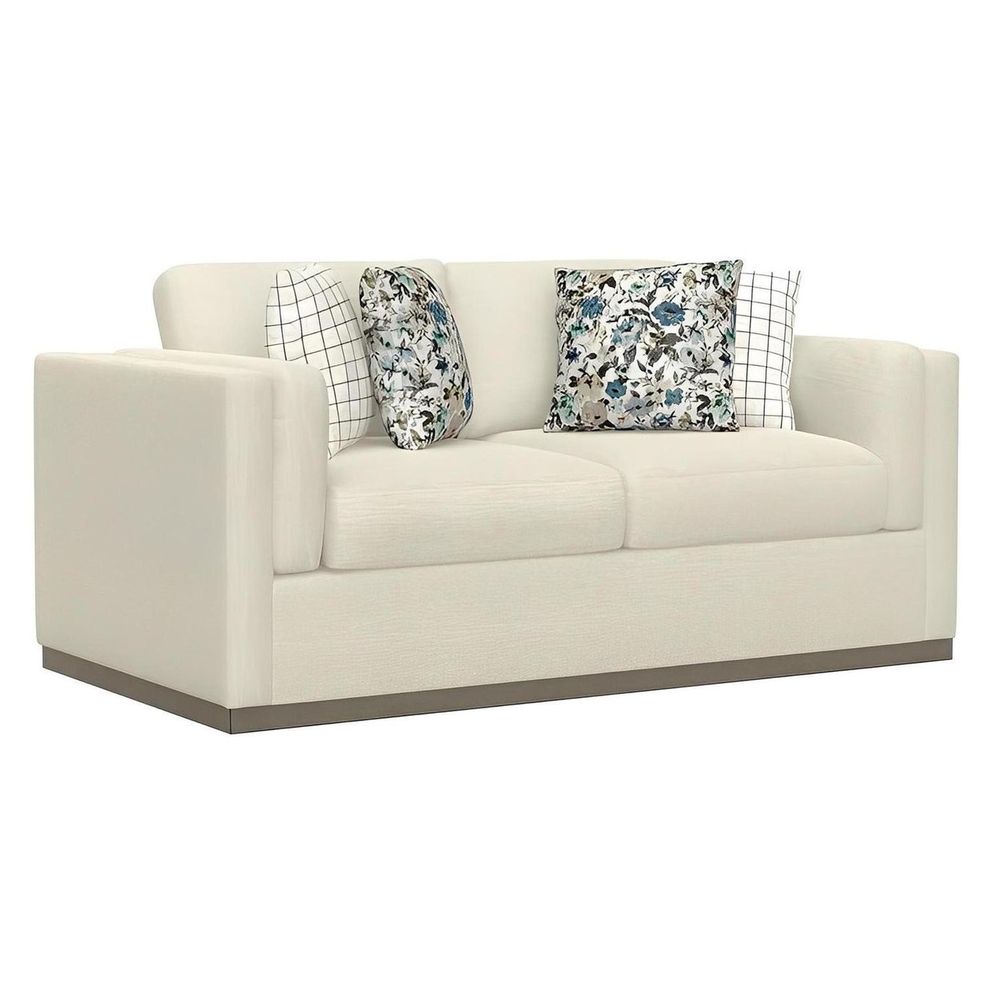 LOVESEAT W / WOOD BASE & 4 PILLOWS - CREAM