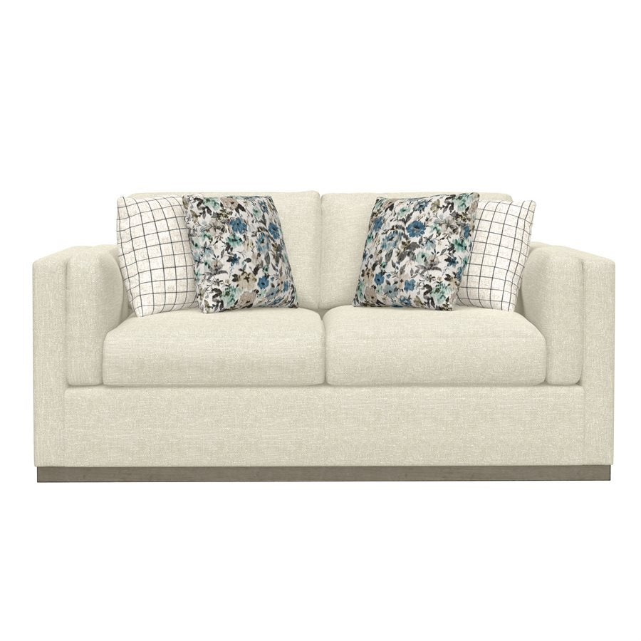 LOVESEAT W / WOOD BASE & 4 PILLOWS - CREAM