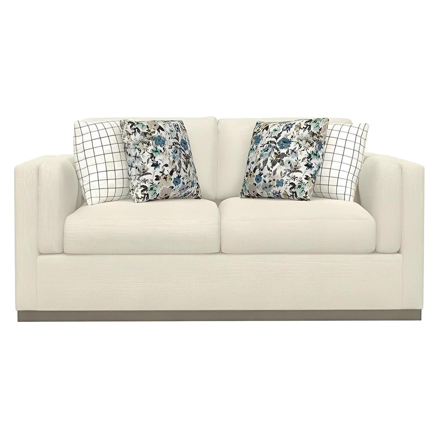 LOVESEAT W / WOOD BASE & 4 PILLOWS - CREAM