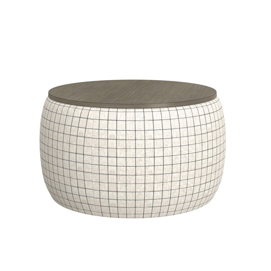STORAGE OTTOMAN W / WOOD TOP - PLAID