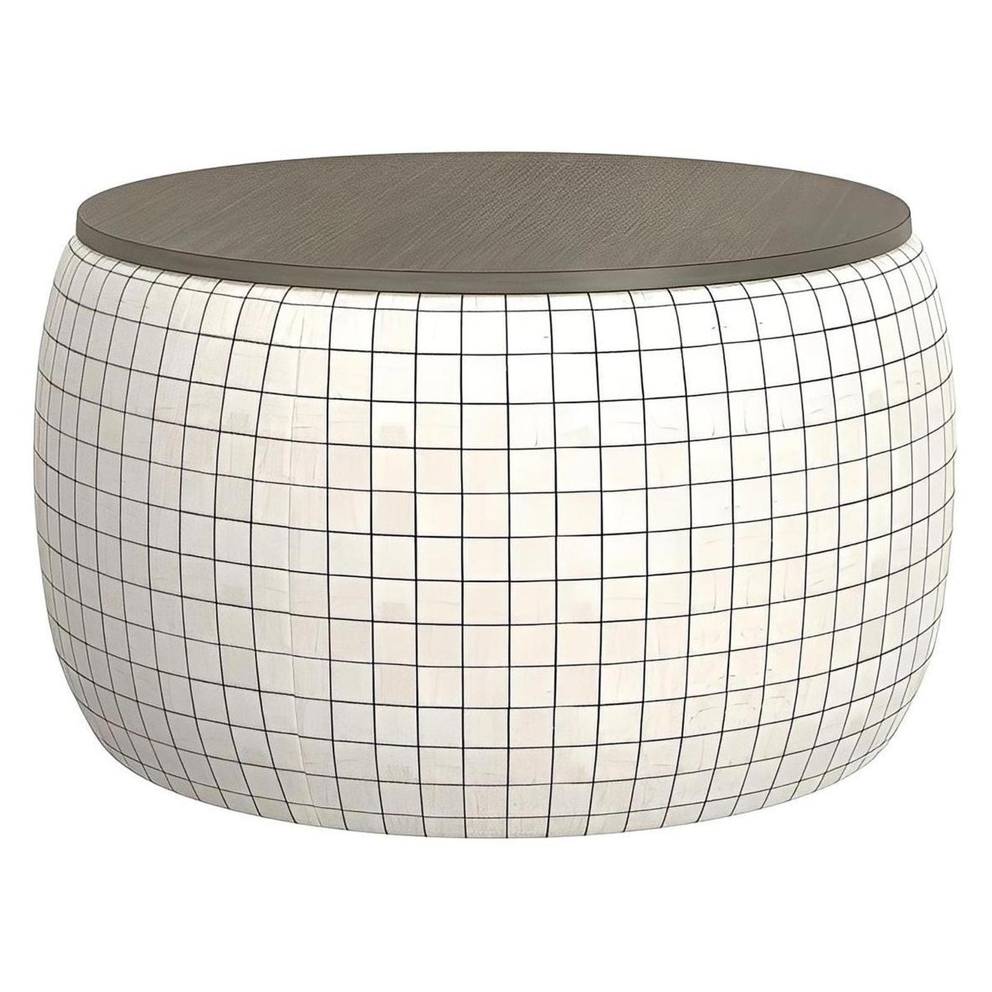 STORAGE OTTOMAN W / WOOD TOP - PLAID
