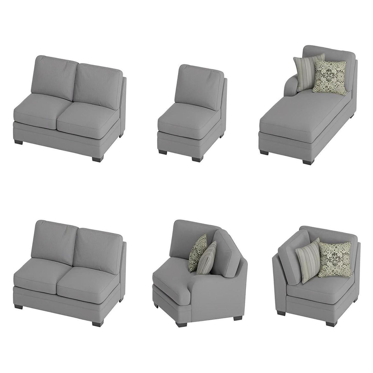 ANALIESE - 6PC MODULAR L-SHAPED SECTIONAL W / 6 PILLOWS - LT GRAY