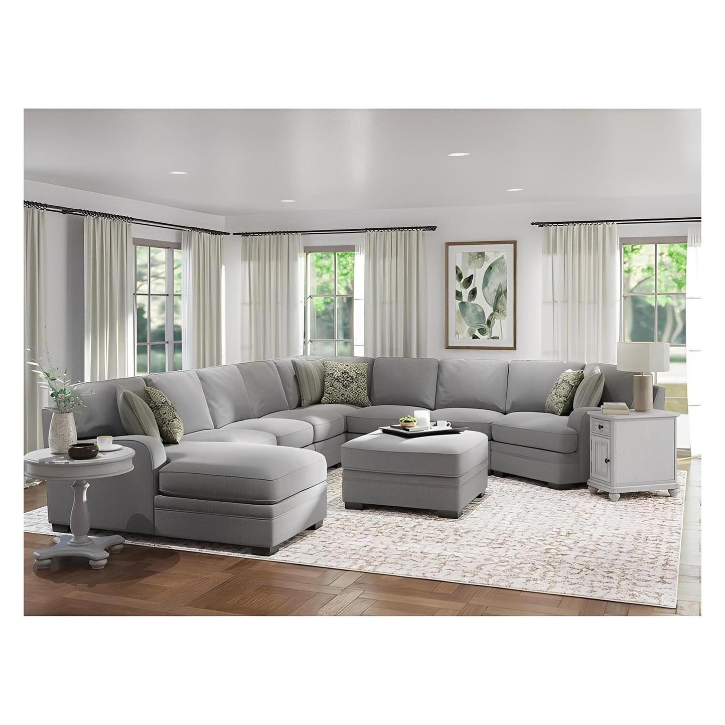 ANALIESE - 6PC MODULAR L-SHAPED SECTIONAL W / 6 PILLOWS - LT GRAY