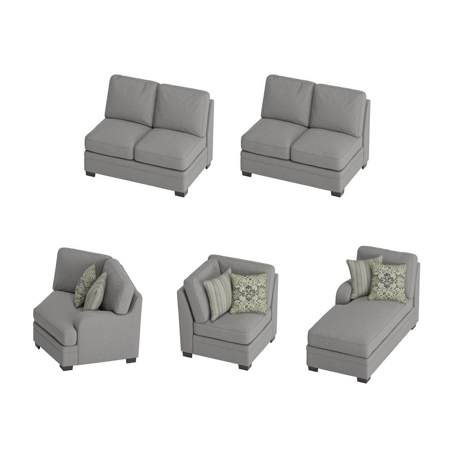ANALIESE - 5PC MODULAR L-SHAPED SECTIONAL W / 6 PILLOWS  - LT GRAY