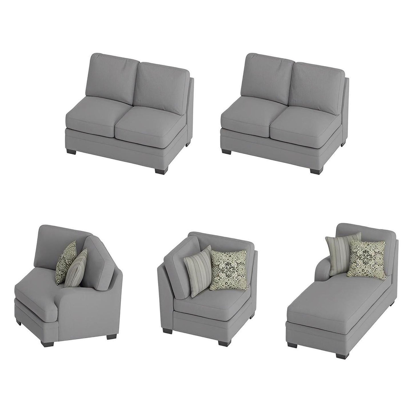 ANALIESE - 5PC MODULAR L-SHAPED SECTIONAL W / 6 PILLOWS - LT GRAY