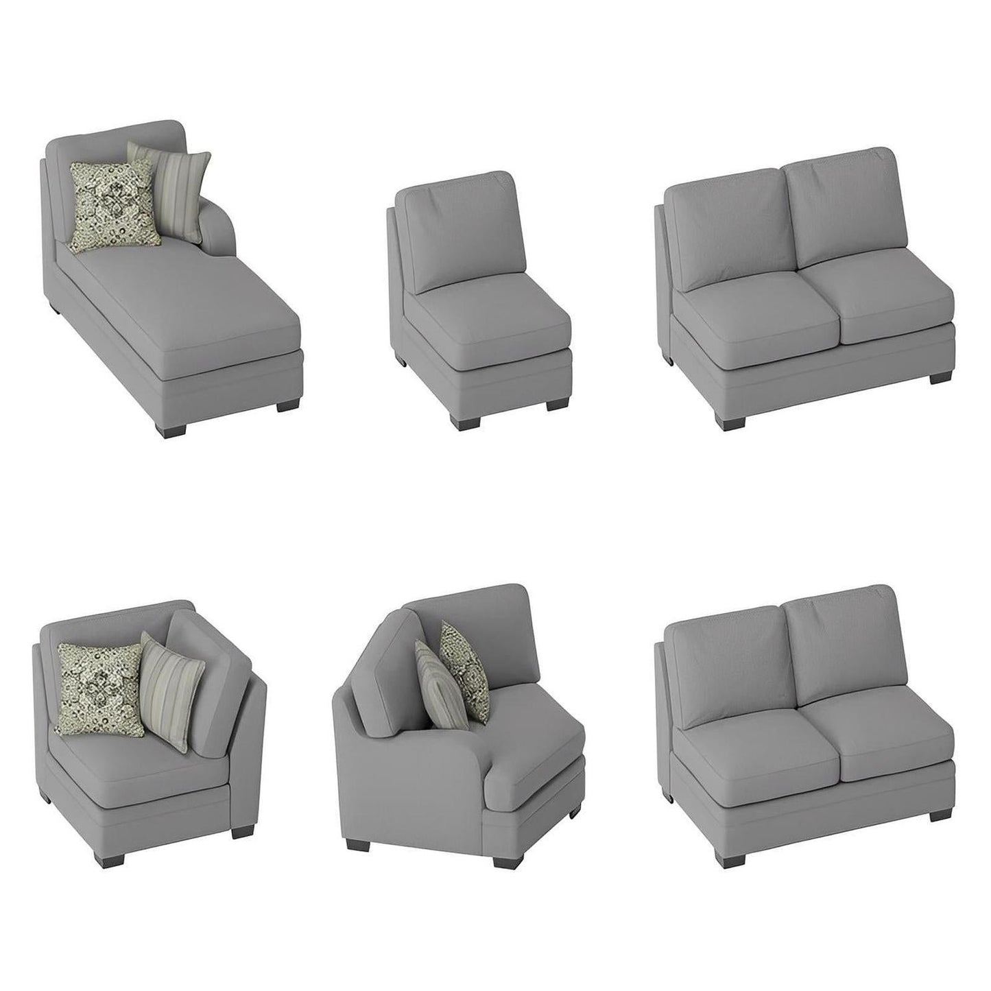 ANALIESE - MODULAR 6PC L-SHAPED SECTIONAL W / 6 PILLOWS - LT GRAY