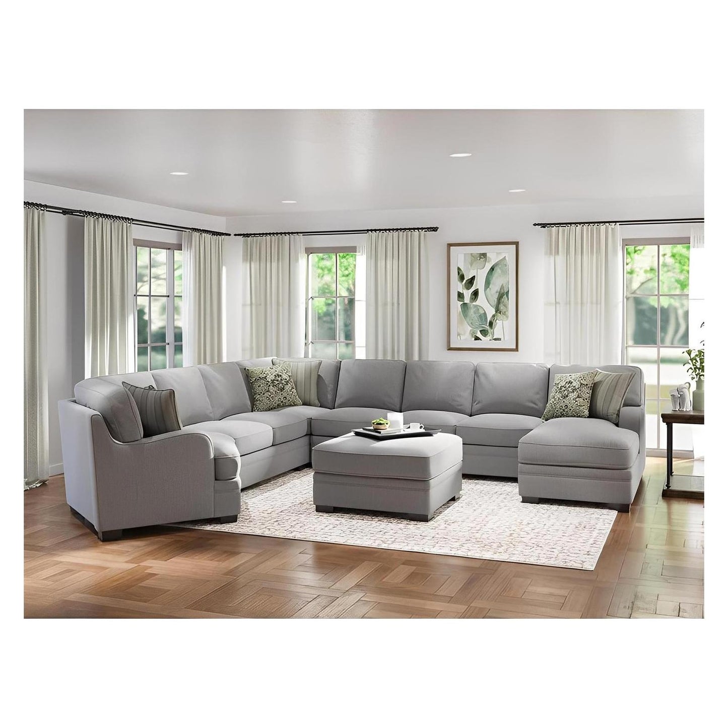 ANALIESE - MODULAR 6PC L-SHAPED SECTIONAL W / 6 PILLOWS - LT GRAY