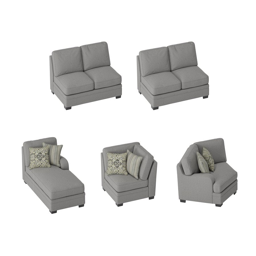 ANALIESE - MODULAR 5PC L-SHAPED SECTIONAL W / 6 PILLOWS  - LT GRAY