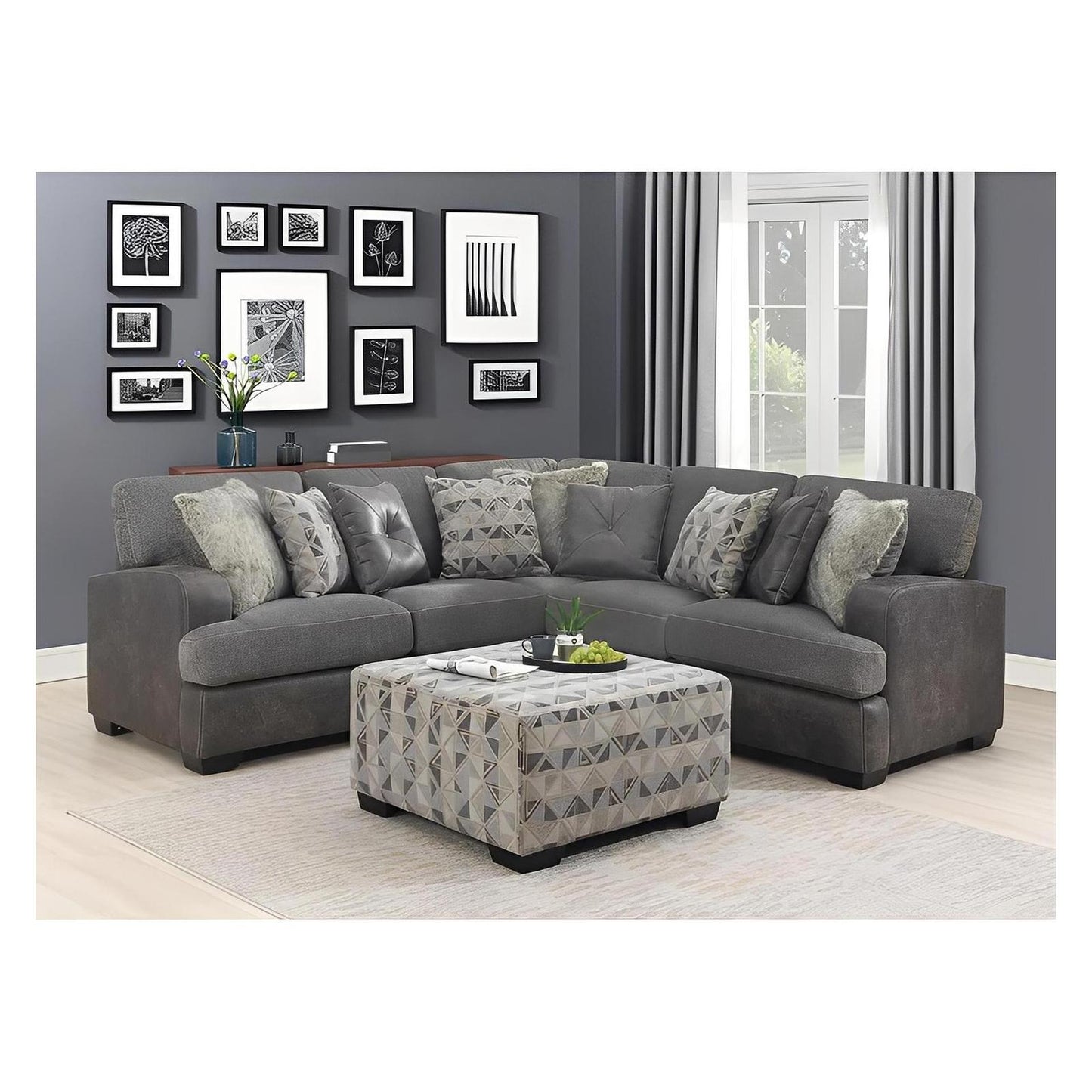 TAMPA - 3PC L-SHAPED SECTIONAL W / 6 PILLOWS - GRAY