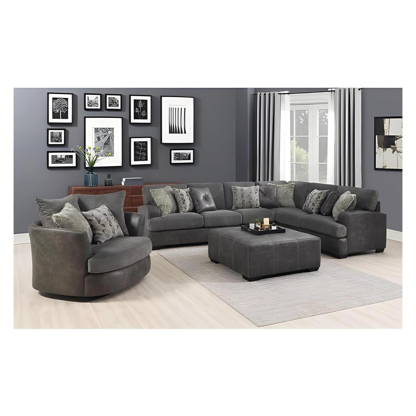 TAMPA - 4PC L-SHAPED SECTIONAL - W / 6 PILLOWS - GRAY