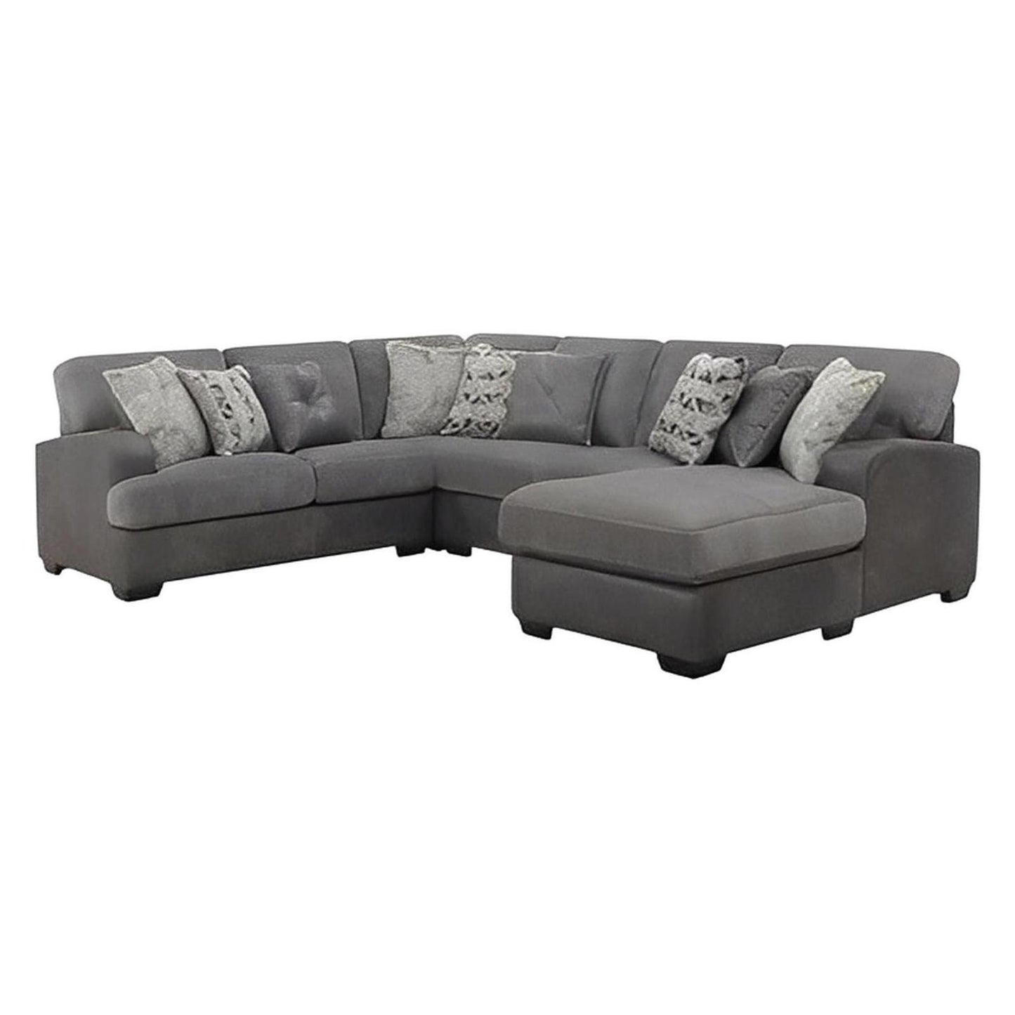 TAMPA - 4PC L-SHAPED SECTIONAL - CHAISE - 9 PILLOWS - GRAY