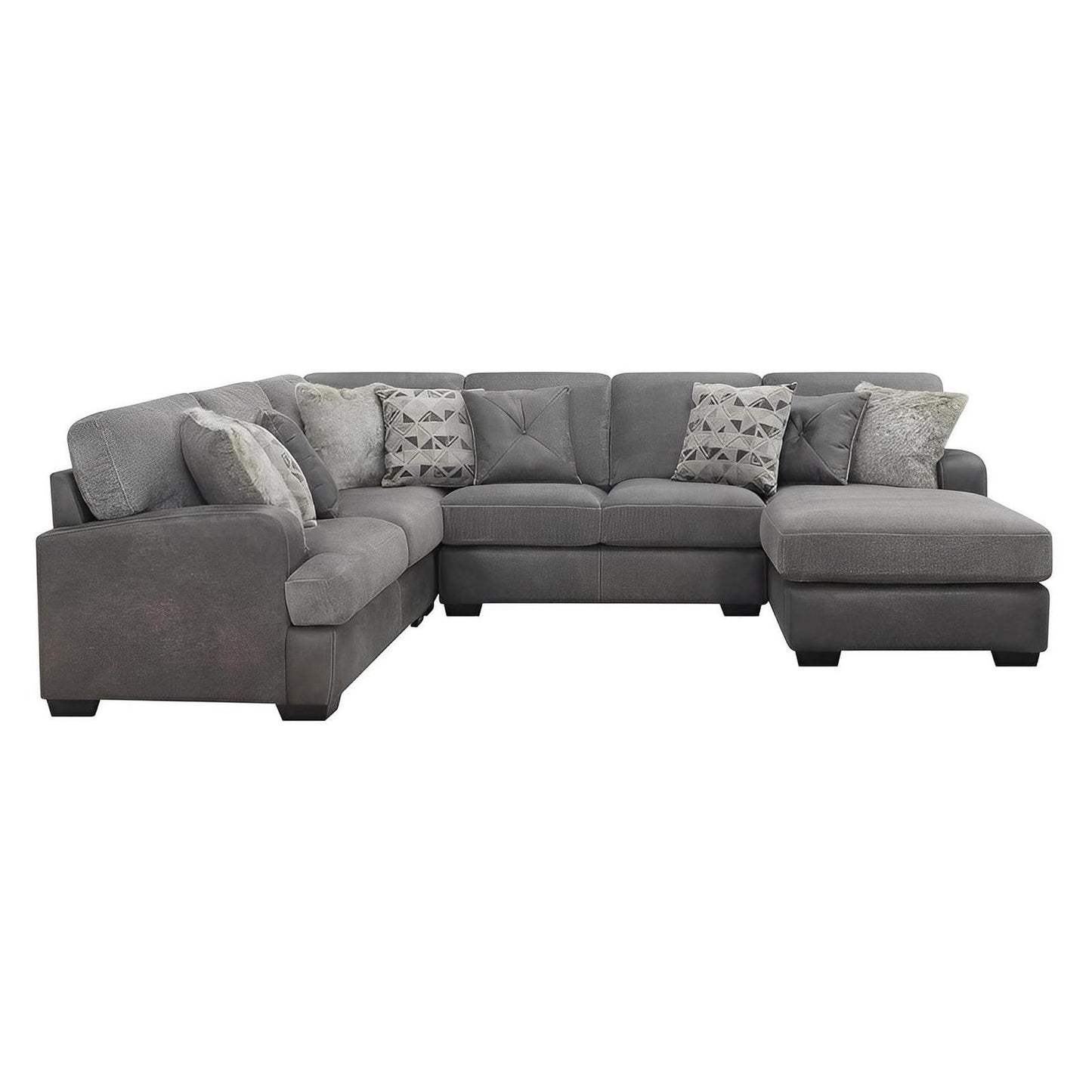 TAMPA - 4PC L-SHAPED SECTIONAL - CHAISE - 9 PILLOWS - GRAY
