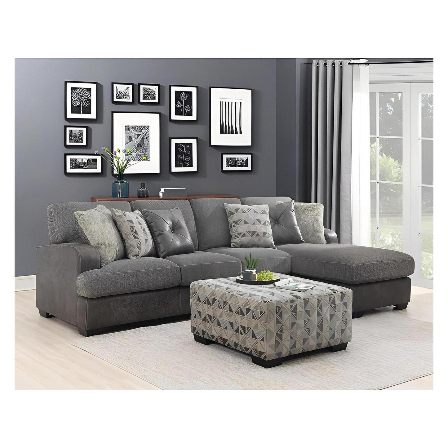 TAMPA - 3PC L-SHAPED SECTIONAL - CHAISE - 6 PILLOWS - GRAY