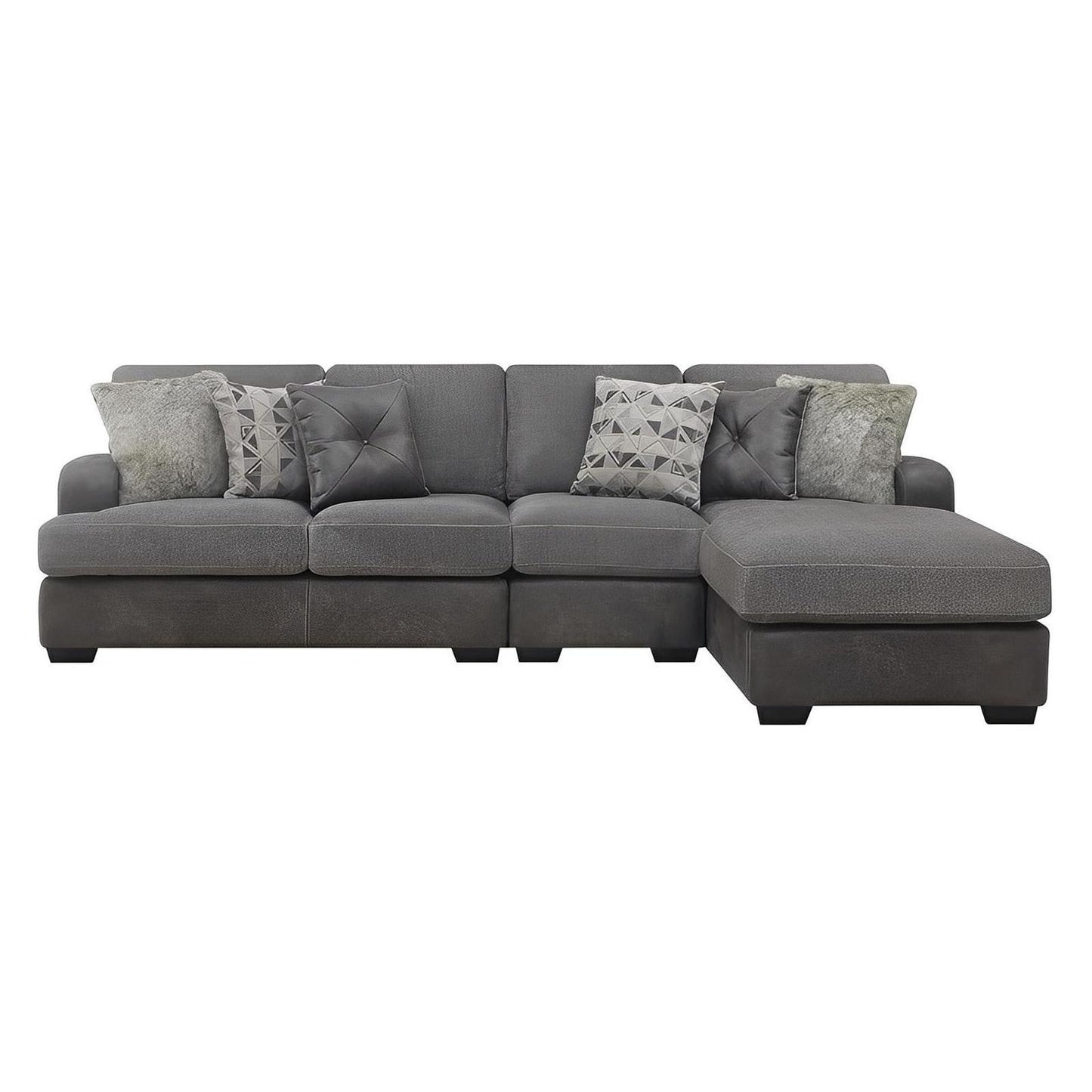 TAMPA - 3PC L-SHAPED SECTIONAL - CHAISE - 6 PILLOWS - GRAY