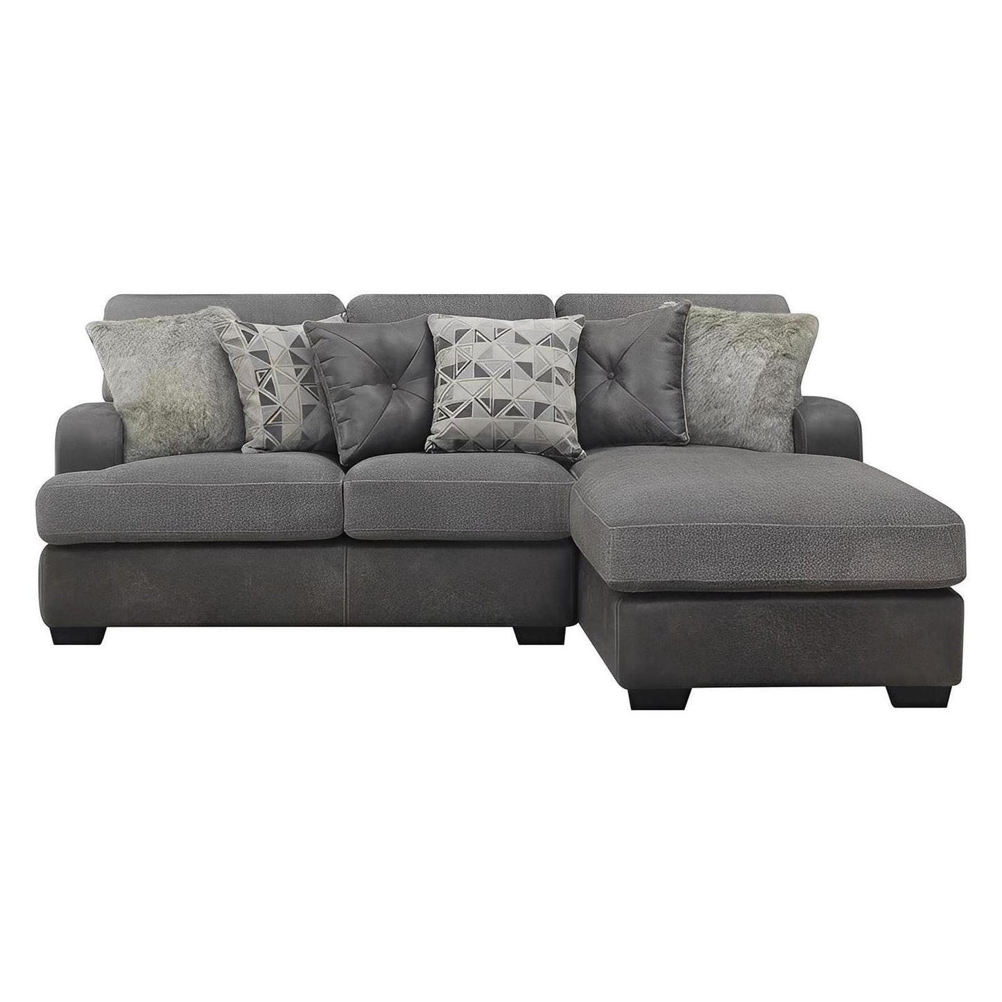 TAMPA - 2PC L-SHAPED SECTIONAL - CHAISE - 6 PILLOWS - GRAY