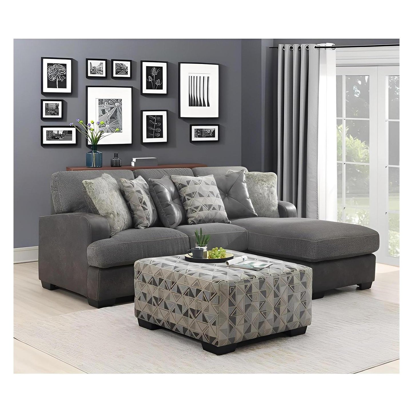 TAMPA - 2PC L-SHAPED SECTIONAL - CHAISE - 6 PILLOWS - GRAY