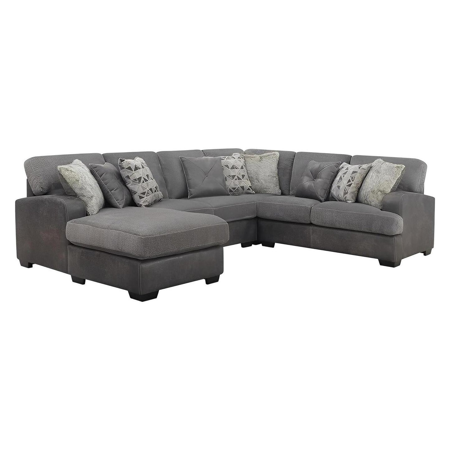 TAMPA - 4PC L-SHAPED SECTIONAL -CHAISE - 9 PILLOWS - GRAY